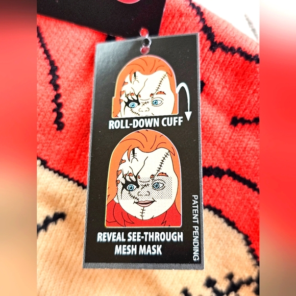 Chucky Halloween Cuff Roll down Beanie Cap O/S Unisex Adult Red & Black Soft - Picture 8 of 8